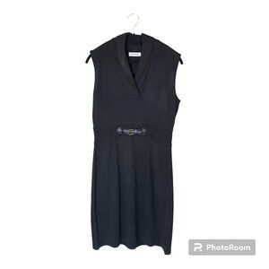 Calvin Klein Black Sleeveless V-Neck Sweater Dress  Buckle Accent‎ Size Medium